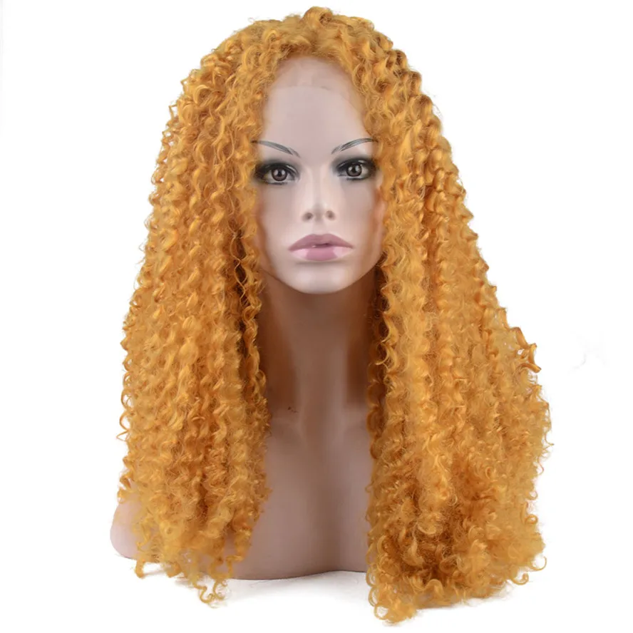 Image StrongBeauty Lace Front Wig  Long Kinky Curly Hair Orange Yellow Heat Resistant Fiber Women s Natural Full wigs