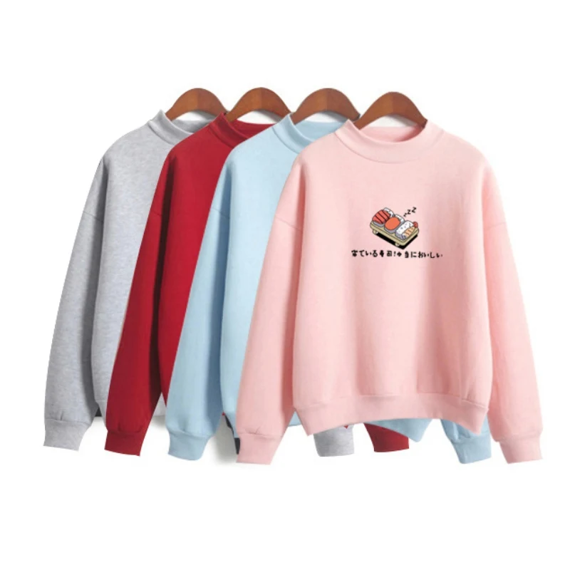 Women Printed O-Neck Sweatshirts Cartoon Kawaii Sushi Japanese Print Fleece Loose Moletom Feminino Harajuku Pullover Hoodies T8
Women Printed O-Neck Sweatshirts Cartoon Kawaii Sushi Japanese Print Fleece Loose Moletom Feminino Harajuku Pullover Hoodies T8