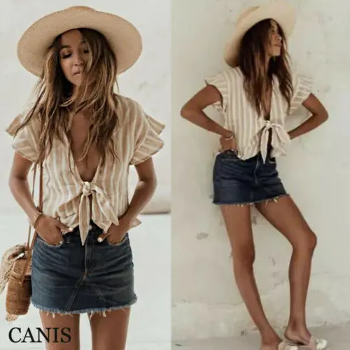 2019 Women Short Sleeve Loose Striped V Neck T Shirts Fashion Ladies Summer Casual Tops Shirt
2019 Women Short Sleeve Loose Striped V Neck T Shirts Fashion Ladies Summer Casual Tops Shirt