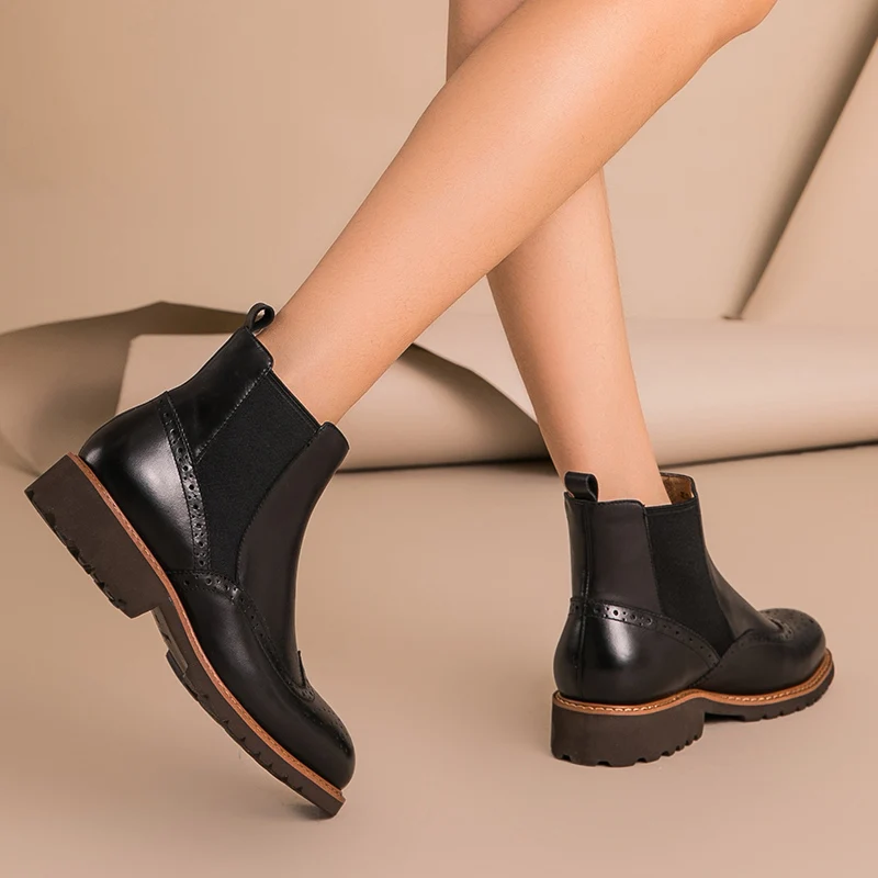 BeauToday/Ботинки Челси женские ботинки с перфорацией типа броги из натуральной