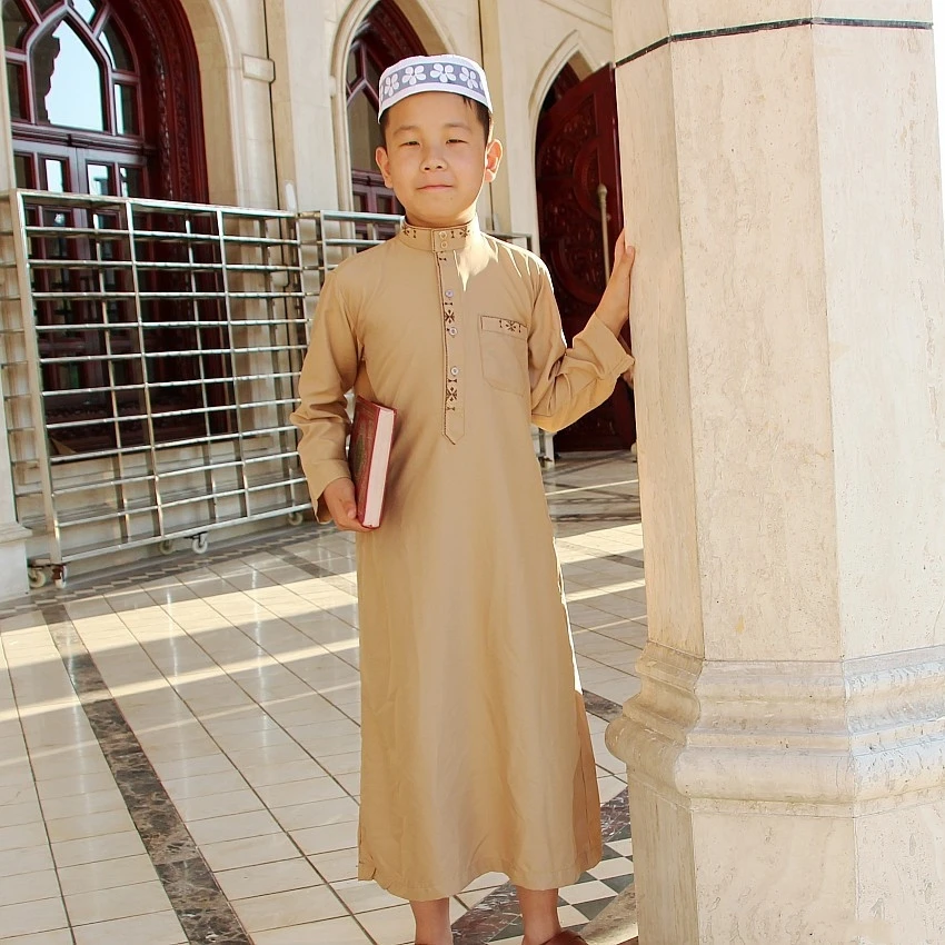 

Islamic Boy Jubba Thobe Muslim Clothing Kaftan Arab Abaya Eid Prayer Children Robes Kids Islam for Boys Clothes 80-170CM