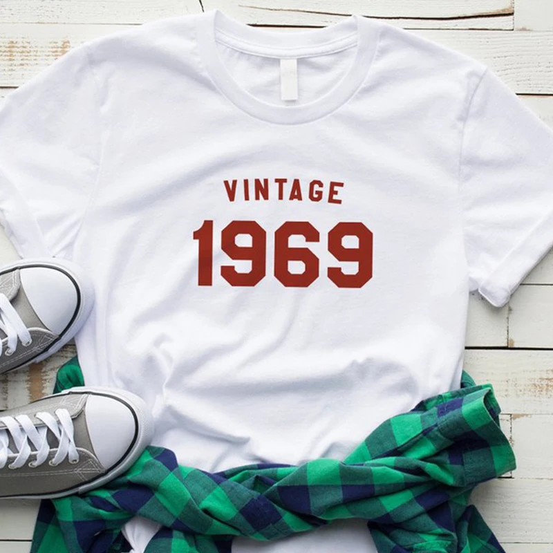 Vintage 1969 T Shirt 50th Birthday Party Tops Gift for Her Cotton Causal Short Sleeve Women T Shirt Plus Size Drop Shipping
Vintage 1969 T Shirt 50th Birthday Party Tops Gift for Her Cotton Causal Short Sleeve Women T Shirt Plus Size Drop Shipping