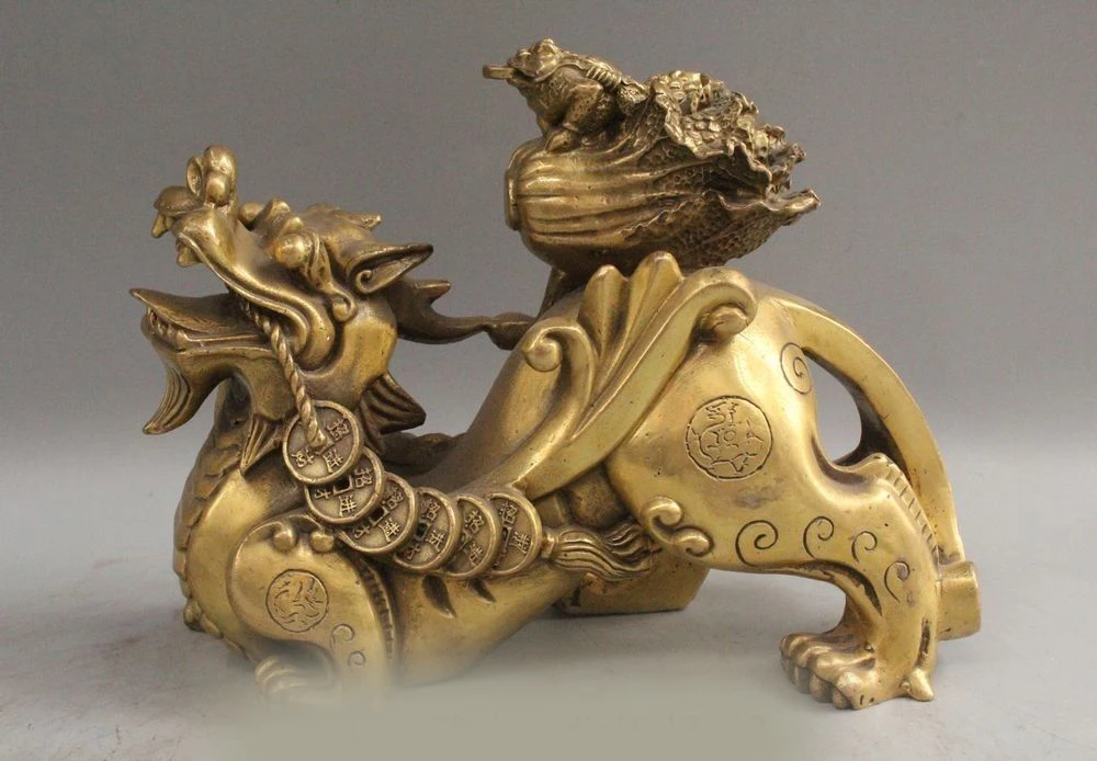 DS 7" Chinese Copper Kylin Beast Unicorn Pixiu Wealth Money toad Cabbage Statue
DS 7" Chinese Copper Kylin Beast Unicorn Pixiu Wealth Money toad Cabbage Statue
