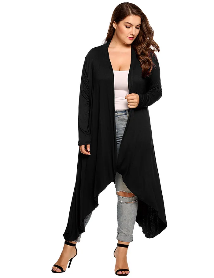 IN'VOLAND Women Cardigan Jacket Plus Size Autumn Open Front Solid Draped Lady Large Long Large Sweater Big Oversized L-5XL 16