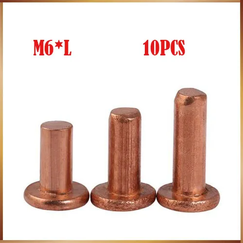 

10pcs M6x8/10/12/14/16/18/20/22/25/30/35/40/45/50mm Length flat head copper rivets horizontal brass solid percussion 2017