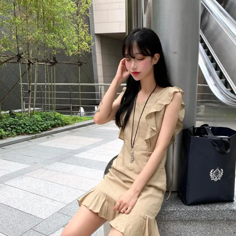 Women Summer Mini Cotton Linen Dress V Neck Ruffle Vestidos Vintage Blue Bodycon Robe Femme Ete Sukienki Sommerkleid Jurken
Women Summer Mini Cotton Linen Dress V Neck Ruffle Vestidos Vintage Blue Bodycon Robe Femme Ete Sukienki Sommerkleid Jurken