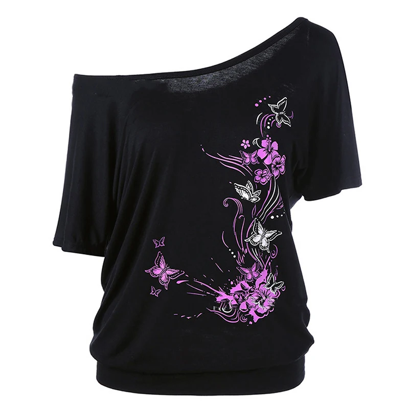 Summer Butterfly Print Women Oblique Collar Casual Loose Tee Shirts Ladies Black Short Sleeve Blouse Tops 3XL Bigsweety
Summer Butterfly Print Women Oblique Collar Casual Loose Tee Shirts Ladies Black Short Sleeve Blouse Tops 3XL Bigsweety
