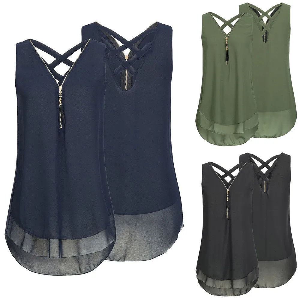 Plus Size Summer Fashion Woman Sexy V-neck Zipper Back Cross Irregular Chiffon Tank Tops Woman Clothes
Plus Size Summer Fashion Woman Sexy V-neck Zipper Back Cross Irregular Chiffon Tank Tops Woman Clothes