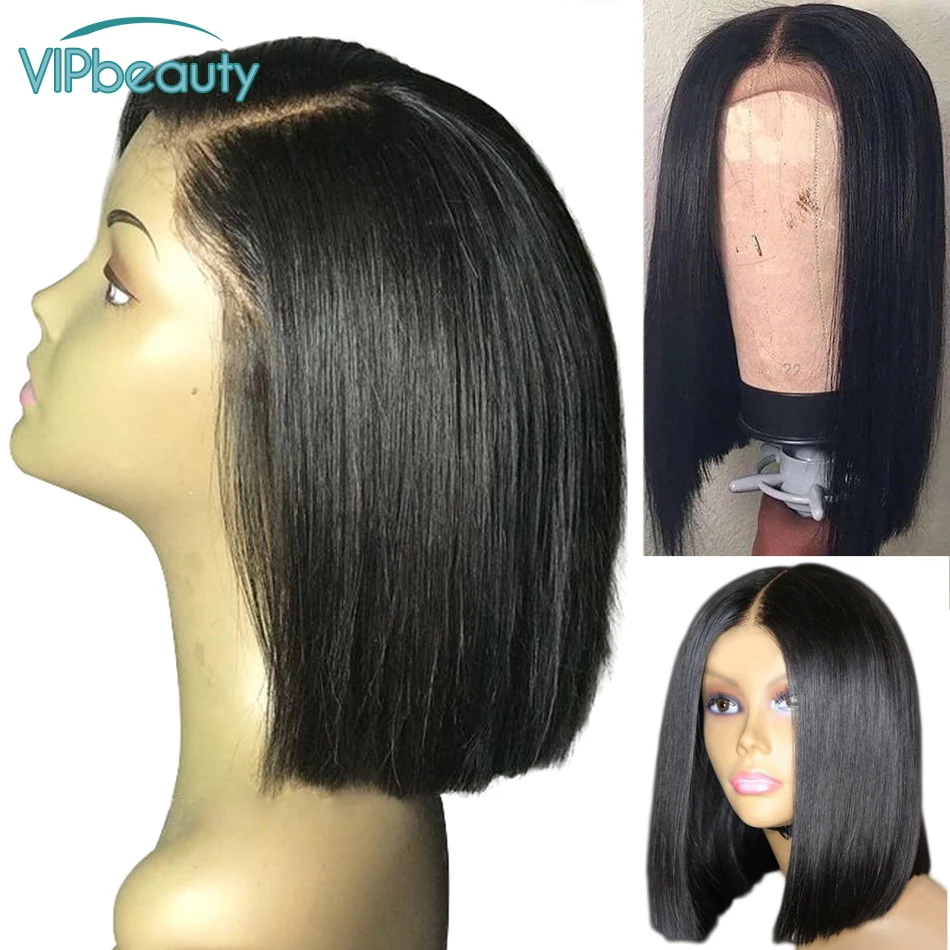 

Vipbeauty Straight Hair Short Bob Wig For Women Peruvian Remy Human Hair 13x4 Lace Front Wigs with Baby Hair 8"-14"