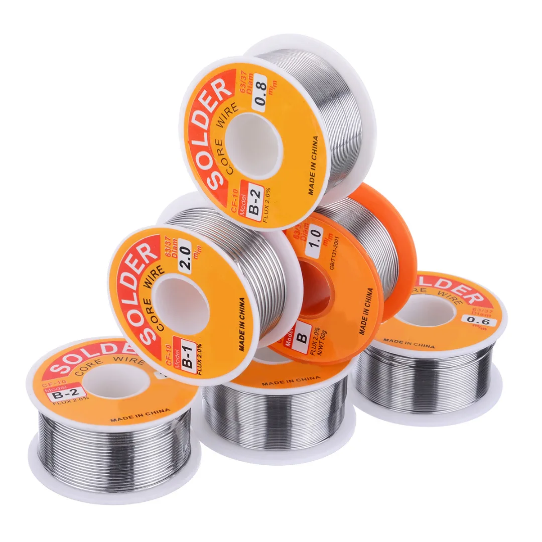 New 0.5/0.6/0.8/1/1.2/1.5/2mm 50/100g FLUX 2.0% 63/37 Rosin Core Welding Tin Lead Solder Iron Wire Reel Soldering Wire Roll