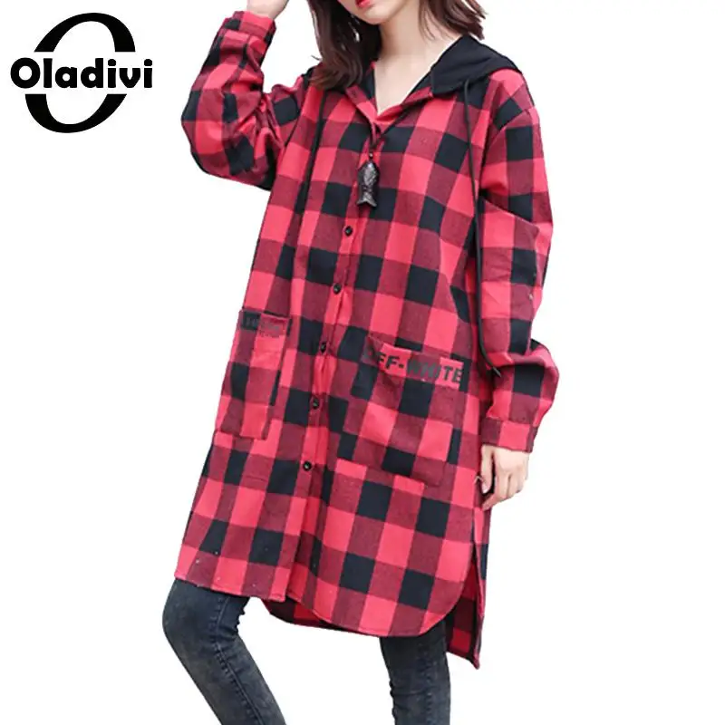 Oladivi Brand Big Size Women Casual Loose Plaid Shirts Fashion Ladies Hooded Blouses Long Shirt Tunic Blusas Spring Autumn Tops
Oladivi Brand Big Size Women Casual Loose Plaid Shirts Fashion Ladies Hooded Blouses Long Shirt Tunic Blusas Spring Autumn Tops