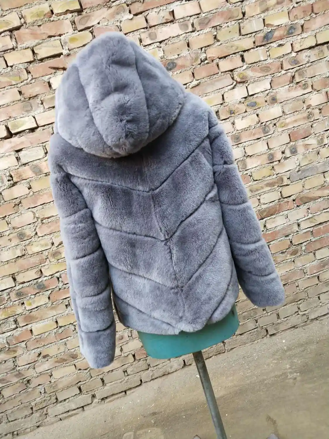 grey fur hoodie
