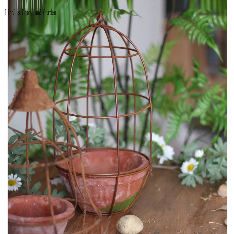 metal wire dome ceramic pot handmade rustic flower pots planters (7)