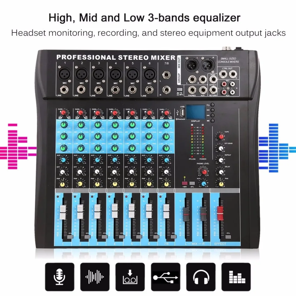 CT8 8 Channel Professional Stereo Mixer Live USB Studio Audio Sound Console Network Anchor Device Vocal Effect Processor
CT8 8 Channel Professional Stereo Mixer Live USB Studio Audio Sound Console Network Anchor Device Vocal Effect Processor