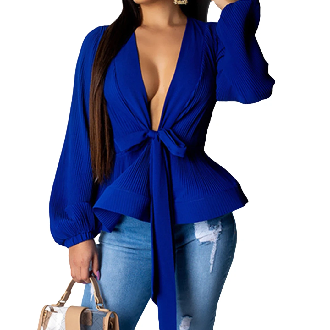 Fashion Lace Up Bow Peplum Blouse Sexy Deep V-Neck Chiffon Shirts Women Long Puff Sleeve Tops 2019 Ladies Office Blusas Mujer
Fashion Lace Up Bow Peplum Blouse Sexy Deep V-Neck Chiffon Shirts Women Long Puff Sleeve Tops 2019 Ladies Office Blusas Mujer