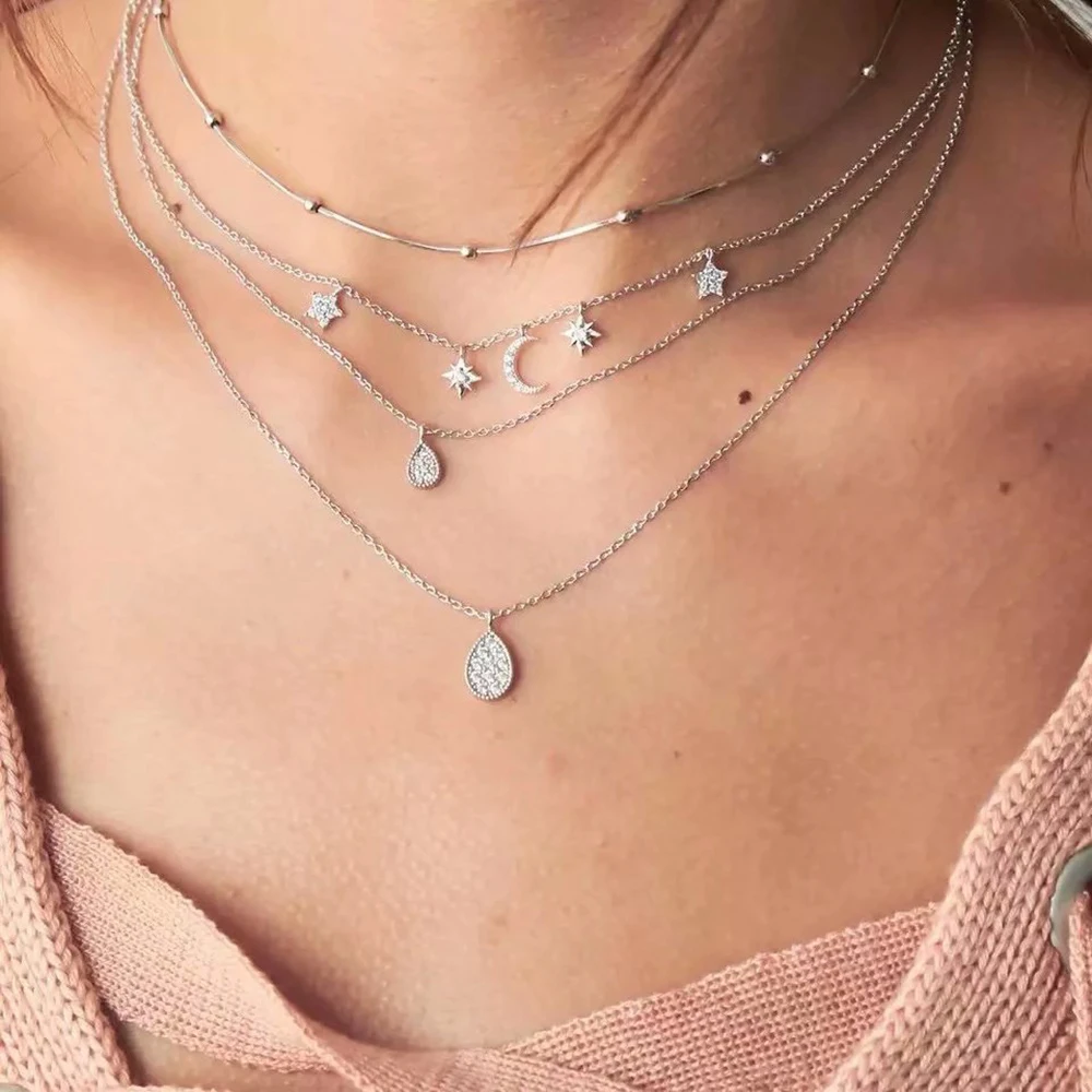 Bohemian Stars Moon Water Drop Multi Layer Necklaces For Women Girl Fashion Sliver Crystal Metal Long Pendant Necklace Jewelry
Bohemian Stars Moon Water Drop Multi Layer Necklaces For Women Girl Fashion Sliver Crystal Metal Long Pendant Necklace Jewelry