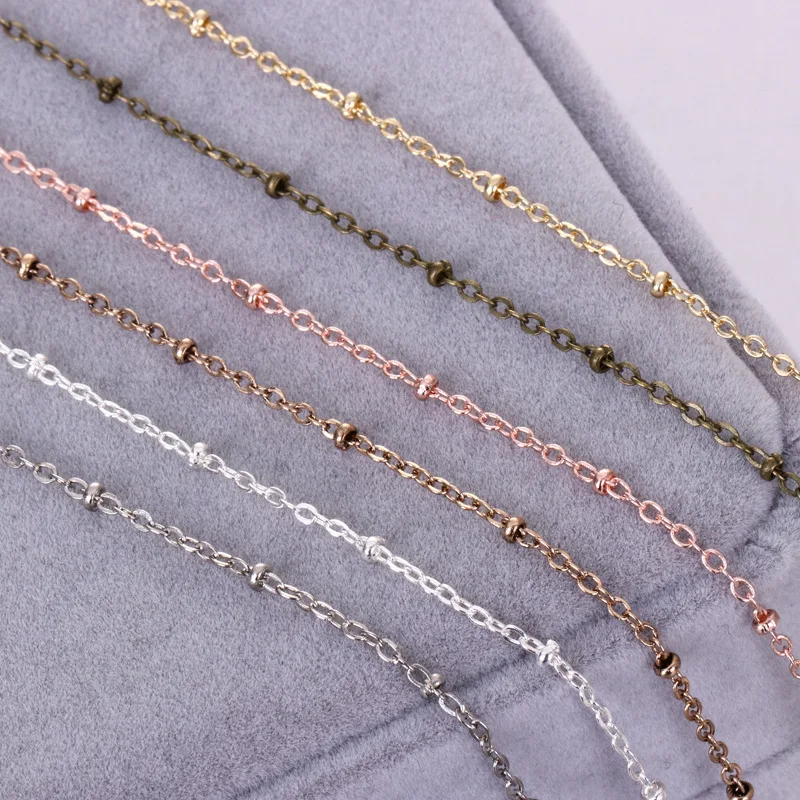 

2.4mm Copper Beads Chain Silver Rose Gold Antique Bronze Link Chains Handmade Jewelry Making Accessories 20m/roll Wholesale