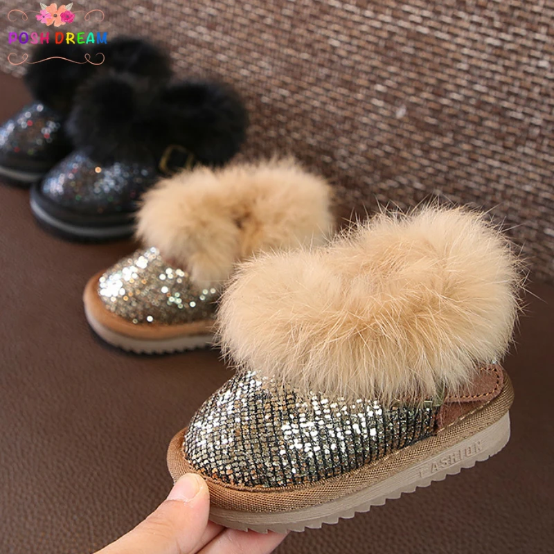

POSH DREAM Gold Sequins Winter Baby Girls Snow Boots Winter Snow Boots 2018 New Princess Fashion Bling Baby Toddler Girls Boots