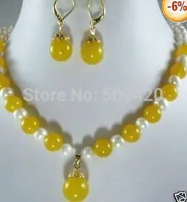 Shipping Wholesale>>> Genuine yellow pearl pendant/necklace earring set