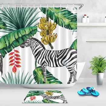 LB Watercolor Shower Curtain with Mat Set Black And White Zebra & Green Banana Leaf Bathroom Waterproof Fabric For Bathtub Decor
LB Watercolor Shower Curtain with Mat Set Black And White Zebra & Green Banana Leaf Bathroom Waterproof Fabric For Bathtub Decor