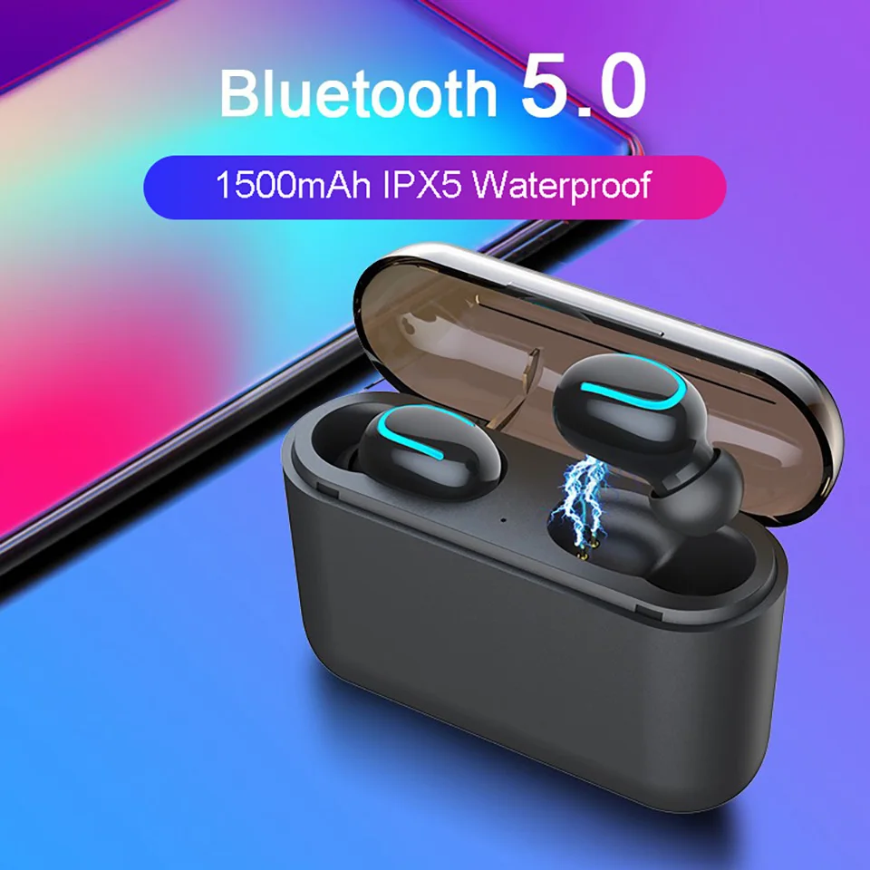 

TWS Earphones Bluetooth 5.0+EDR Headset IPX5 Waterproof Wireless Earbuds Cordless Headphones With Mic charging box power bank