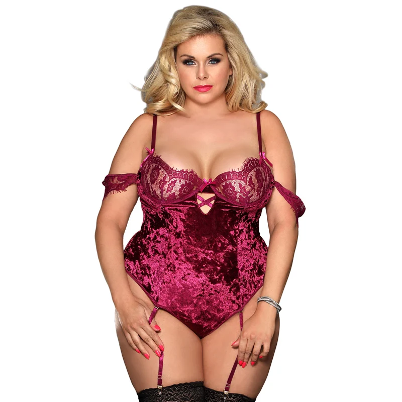 Off Shoulder Velvet Bodysuit Sheer Body Woman Lace Sleeves Hollow Out Sexy Bodysuit With Garter Womens Rompers Jumpsuit R80604P
Off Shoulder Velvet Bodysuit Sheer Body Woman Lace Sleeves Hollow Out Sexy Bodysuit With Garter Womens Rompers Jumpsuit R80604P