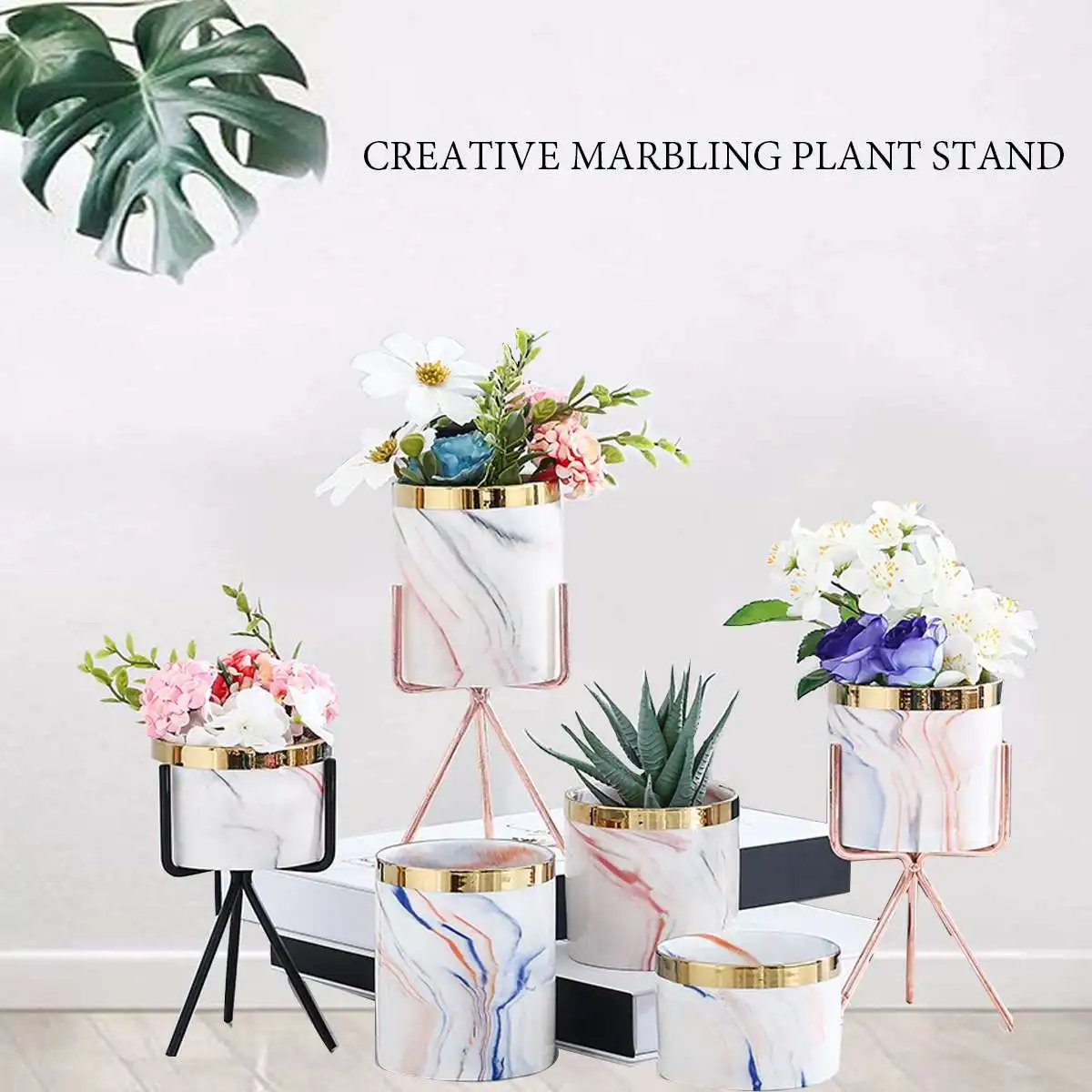 Ceramic Flower Pots with Metal Stand Iron Rack Marbled Flower Plants Vase Garden Landscape Stand Shelf Home Table Decoration
Ceramic Flower Pots with Metal Stand Iron Rack Marbled Flower Plants Vase Garden Landscape Stand Shelf Home Table Decoration