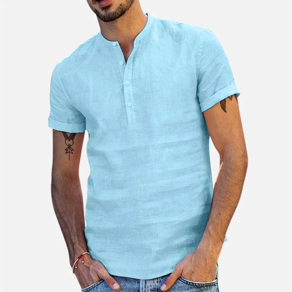 2019 New Arrival Summer Short-sleeved Shirts Men Cotton Polyester White Blue Solid Color Slim Fit Plus Size Collarless Tops
2019 New Arrival Summer Short-sleeved Shirts Men Cotton Polyester White Blue Solid Color Slim Fit Plus Size Collarless Tops