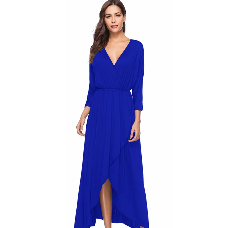 

Plus big size long maxi women split dress summer Batwing Sleeve elegant sexy v neck black blue Burgundy evening party robe femme