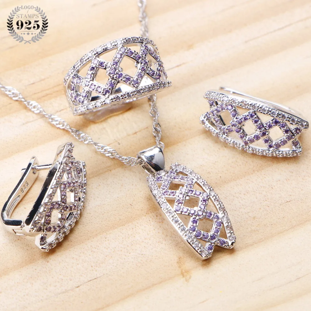 Purple Bridal Jewelry Sets Costume Wedding 925 Sterling Silver Stone Earrings For Women Jewelry With Ring Pendant Necklace Set
Purple Bridal Jewelry Sets Costume Wedding 925 Sterling Silver Stone Earrings For Women Jewelry With Ring Pendant Necklace Set