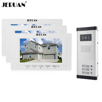 

JERUAN White Doorbell Apartment intercom 7 inch video intercom door phone system 3 Monitor 700TVL IR Night Vision Camera