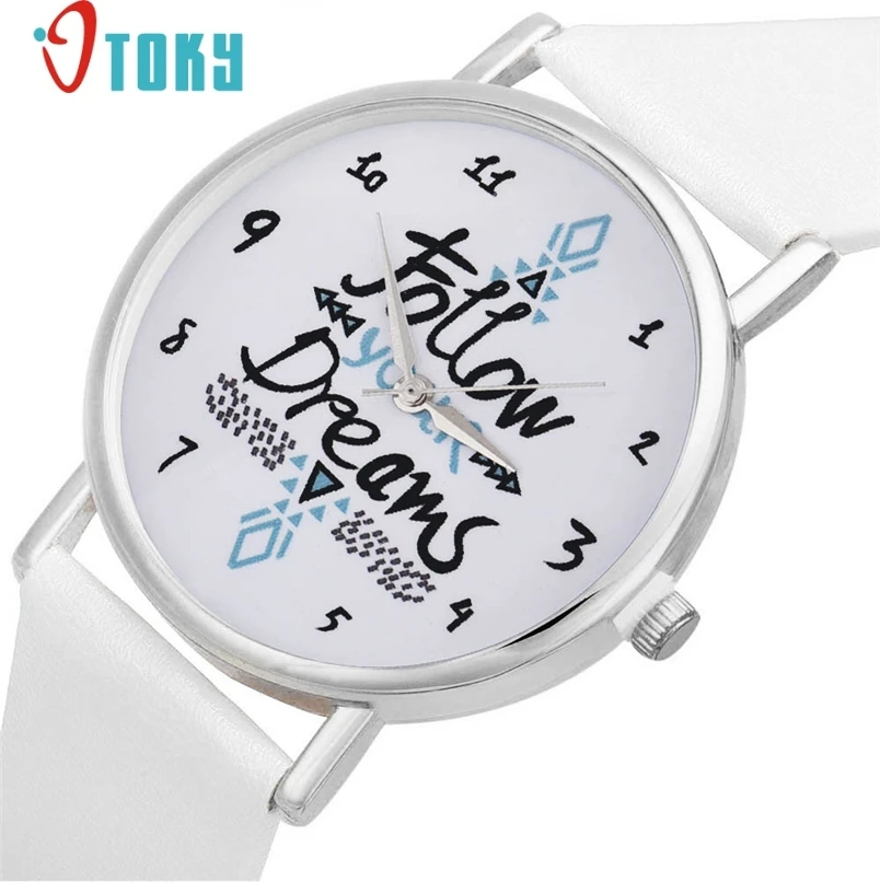 Luxury Fashion Vogue Women Follow Dreams Words Pattern Leather Watch White novel design Relogios 2019
Luxury Fashion Vogue Women Follow Dreams Words Pattern Leather Watch White novel design Relogios 2019