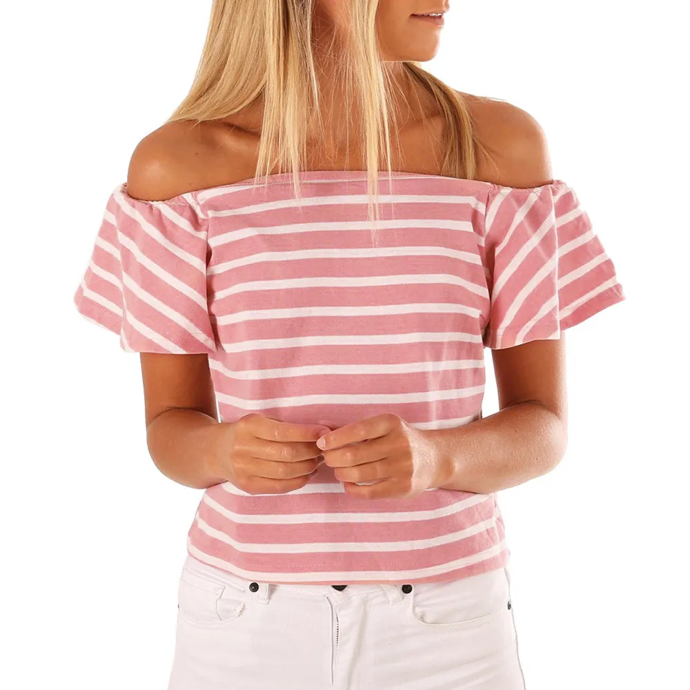 Summer Sexy Slash Neck Tee Shirt Women Fashion Casual Stripe Print Off Shoulder Tops Ladies Short Sleeve T-Shirt /PT
Summer Sexy Slash Neck Tee Shirt Women Fashion Casual Stripe Print Off Shoulder Tops Ladies Short Sleeve T-Shirt /PT