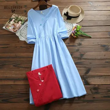 Solid Color Mori Girl Vintage Dress 2019 New Autumn Winter Women V-neck Long Sleeve Long Cotton Dresses
Solid Color Mori Girl Vintage Dress 2019 New Autumn Winter Women V-neck Long Sleeve Long Cotton Dresses