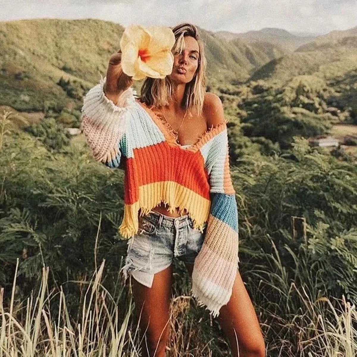 Jastie Colorful Striped Sweater Tops Tassel Deep V-Neck Loose Women Pullover Casual knitted Jumper 2018 Autumn Winter Sweaters
Jastie Colorful Striped Sweater Tops Tassel Deep V-Neck Loose Women Pullover Casual knitted Jumper 2018 Autumn Winter Sweaters