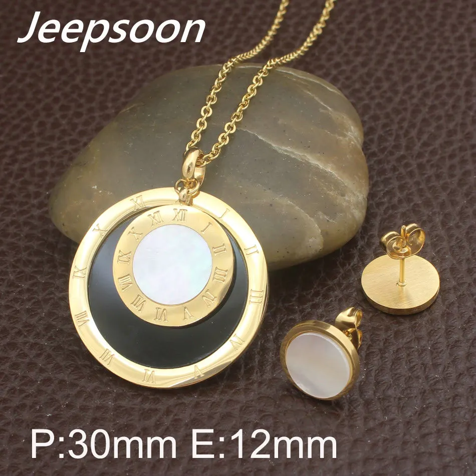Gold color New Round Styles Stainless steel jewelry pendants and Earrings Set For Women SEWFATBH
Gold color New Round Styles Stainless steel jewelry pendants and Earrings Set For Women SEWFATBH