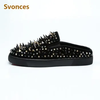 Mens Casual Shoes Luxury Low Heels Gold Spike Design Shoes Rivets Black Flock Loafers Man Flats Slippers Fashion Outdoor Size 47
Mens Casual Shoes Luxury Low Heels Gold Spike Design Shoes Rivets Black Flock Loafers Man Flats Slippers Fashion Outdoor Size 47