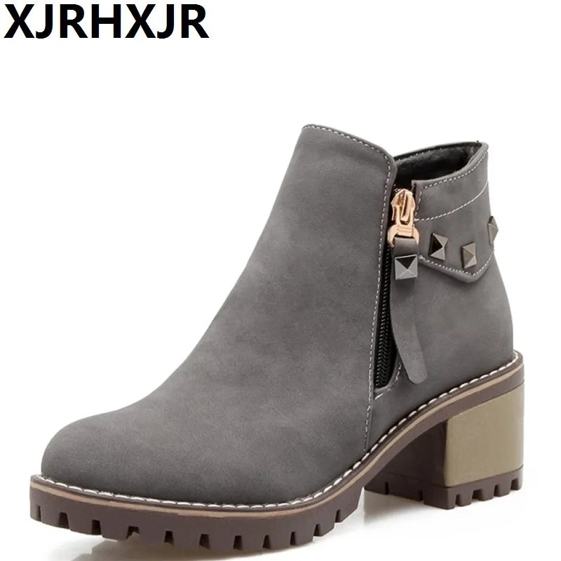XJRHXJR Vintage Ankle Boots Square Heels High Heel Shoes Short Rivets Round Toe Zipper Winter Boots Female Shoes Size 33-43
XJRHXJR Vintage Ankle Boots Square Heels High Heel Shoes Short Rivets Round Toe Zipper Winter Boots Female Shoes Size 33-43