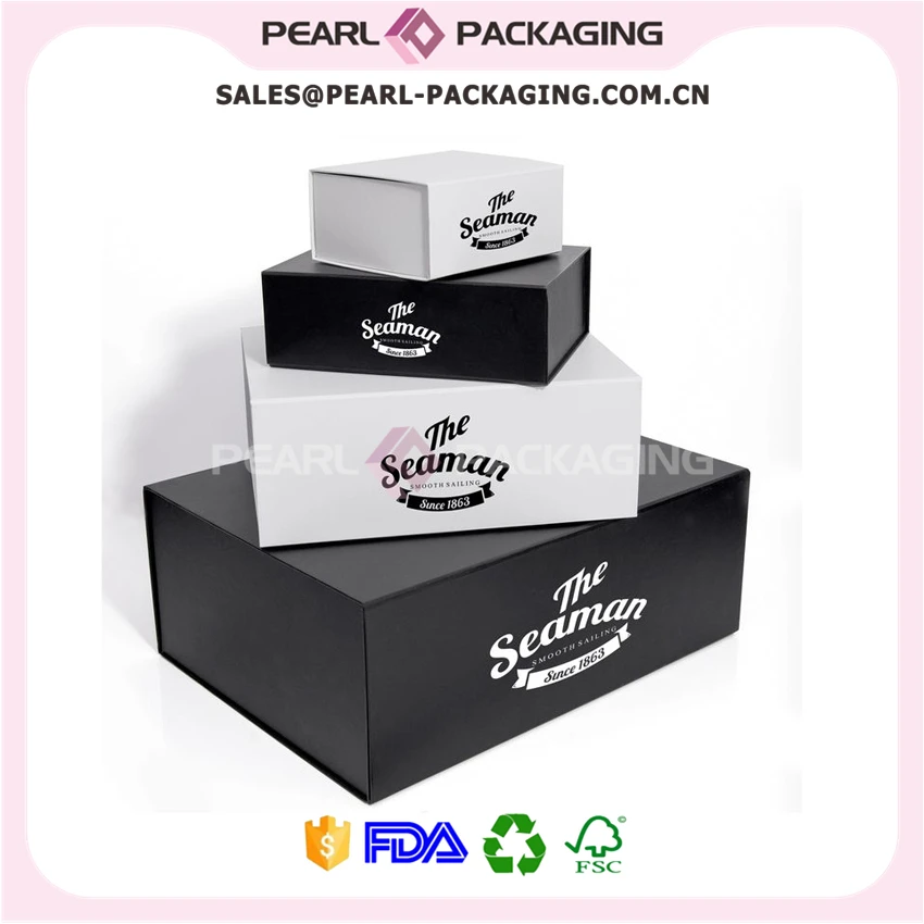 Clamshell Style Rigid Cardboard Box with Magnet Closure, High Quality Talor Box Black and White Set
Clamshell Style Rigid Cardboard Box with Magnet Closure, High Quality Talor Box Black and White Set