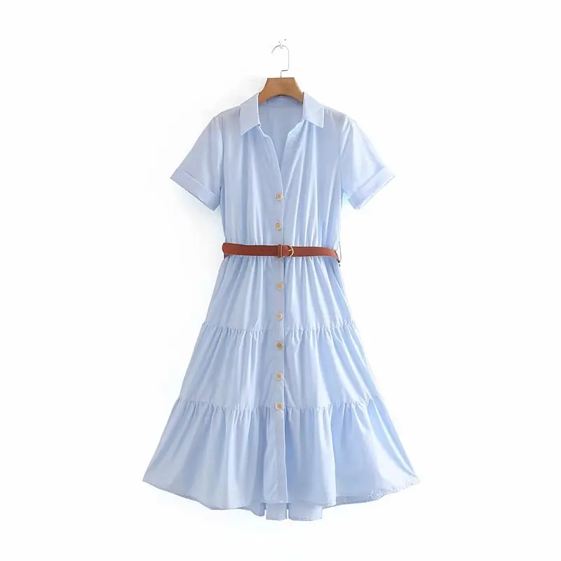 2019 women fashion solid color single breasted buckle belt midi dress ladies chic short sleeve pleats business vestidos DS2380
2019 women fashion solid color single breasted buckle belt midi dress ladies chic short sleeve pleats business vestidos DS2380
