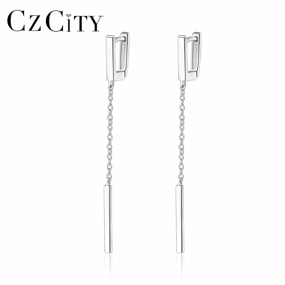 

CZCITY Real Silver Ear Buckle Type Long Earrings for Women Dangle Hanging Earrings 925 Sterling-silver Fashion Style Fine Jewelr