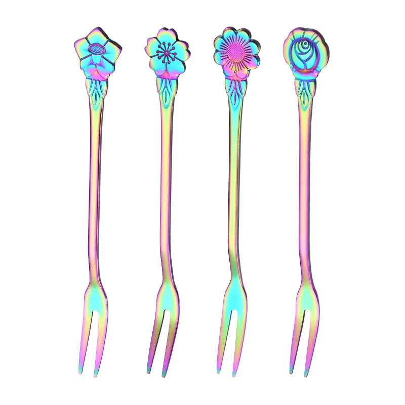 4pcs/Set Stainless Steel Rainbow Dinner Dessert Fruit Fork Party Barbecue Fork Four Tines Table Fork Cutlery Kitchen Accessories
4pcs/Set Stainless Steel Rainbow Dinner Dessert Fruit Fork Party Barbecue Fork Four Tines Table Fork Cutlery Kitchen Accessories