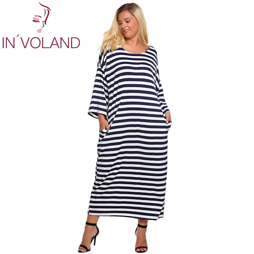 IN'VOLAND Women Dress Plus Size XL-6XL Spring Autumn 3/4 Batwing Sleeve Striped Casual Loose Straight Maxi Dresses Big Size
IN'VOLAND Women Dress Plus Size XL-6XL Spring Autumn 3/4 Batwing Sleeve Striped Casual Loose Straight Maxi Dresses Big Size