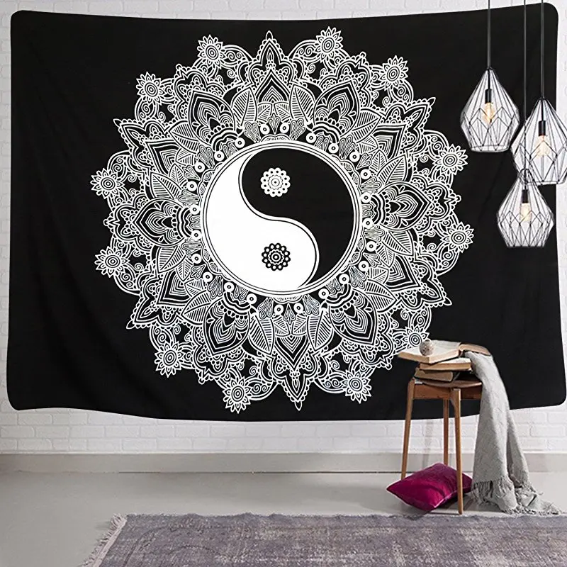 Black and White Tapestry Wall Hanging YinYang Tapestry Mandala Tapestry Indian Traditional Art Bohemian Tapestry Wall Hanging - B073DWKYJ7