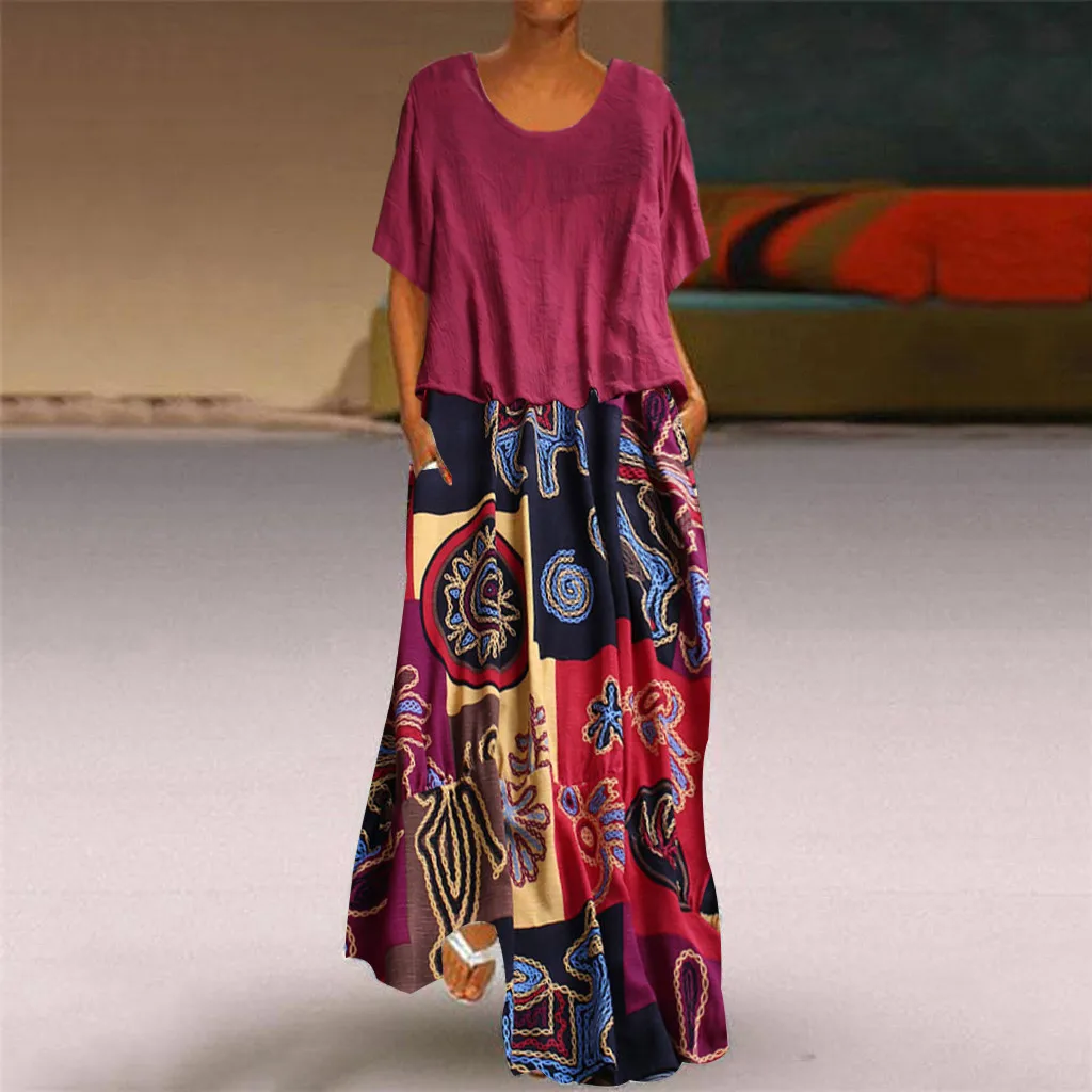 Vintage Vestidos Women 2019 Summer Plus Size Patchwork Two-Piece Linen Maxi Dress Femme Boho Short Sleeve Loose Long Dress Robe
Vintage Vestidos Women 2019 Summer Plus Size Patchwork Two-Piece Linen Maxi Dress Femme Boho Short Sleeve Loose Long Dress Robe