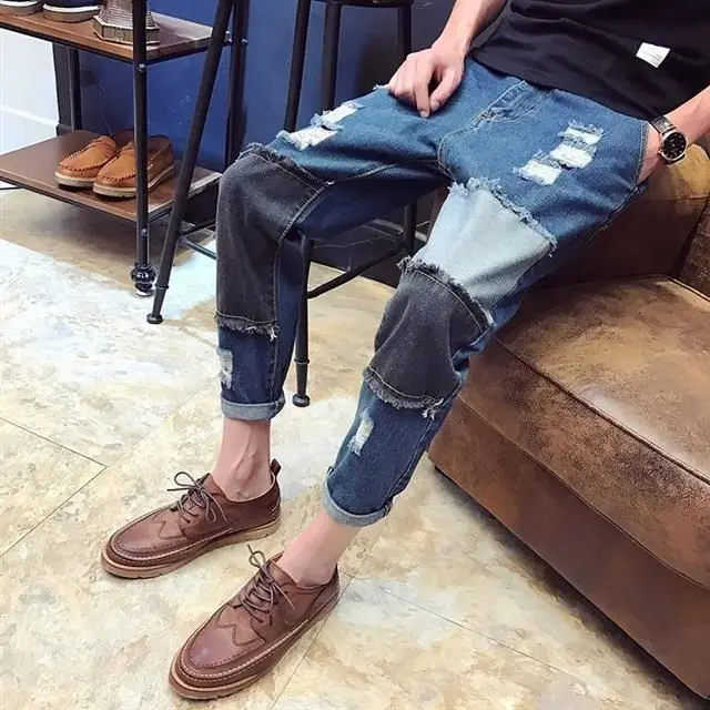 Spring and summer boys, Korean version, art men, 8 points, 9 points jeans, men break a hole
Spring and summer boys, Korean version, art men, 8 points, 9 points jeans, men break a hole