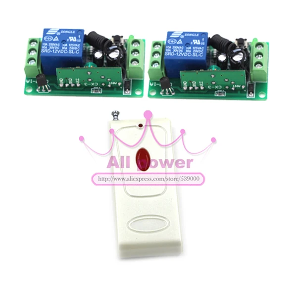 DC 12V 1 CH RF Wireless Remote Control Switch System,1 X Transmitter + 2 Receiver,315/433MHZ
DC 12V 1 CH RF Wireless Remote Control Switch System,1 X Transmitter + 2 Receiver,315/433MHZ