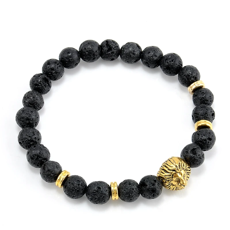 

2016 Mens Bracelets pulseras hombre Buddha Beads Rope Chain Black Natural Stone Glod Lion Bracelet Men Women Jewelry T570