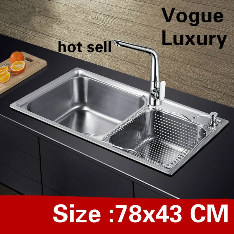 

Free shipping Apartment kitchen double groove sink do the dishes high quality 304 stainless steel hot sell 780x430 MM