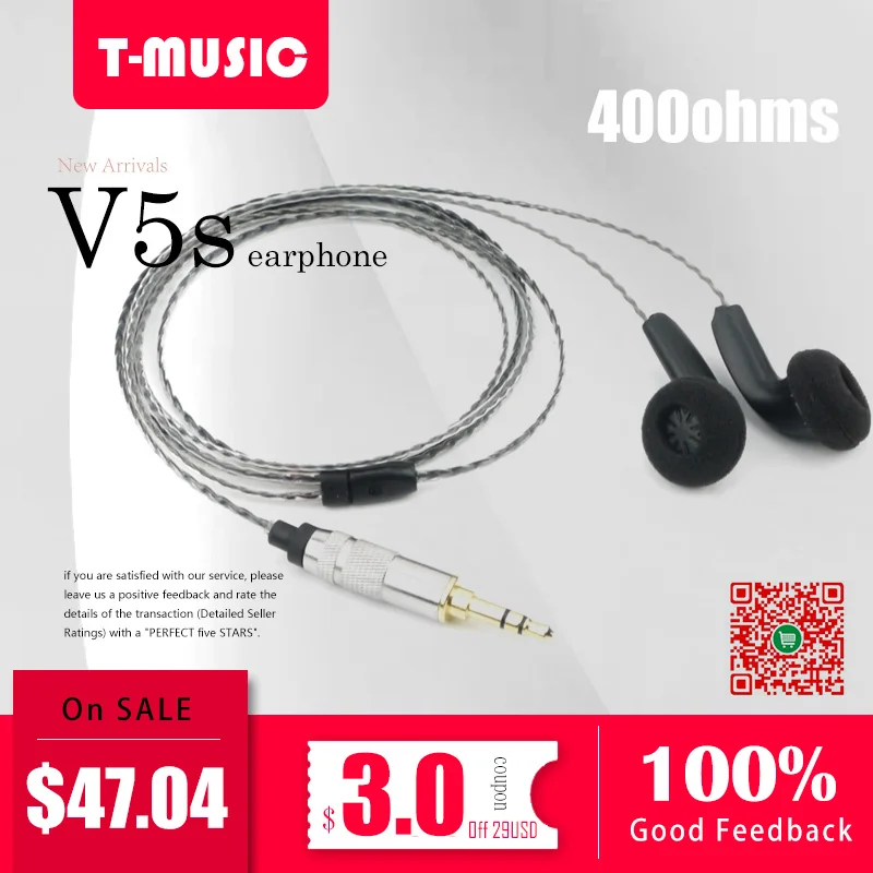 V5S High Impedance In Ear Earphone Earbud 400ohms Exquisite Sound Flat Head Plug Graphene Dynamic Driver
V5S High Impedance In Ear Earphone Earbud 400ohms Exquisite Sound Flat Head Plug Graphene Dynamic Driver